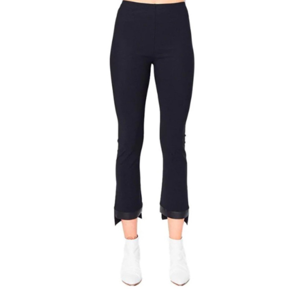 Elaine Kim Leather Step Hem Cropped Flare Tech Stretch Leggings - Retail: $310